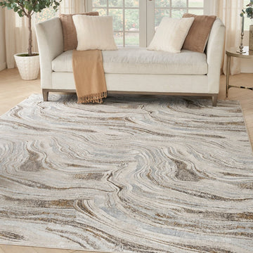 Glitz GLZ22 Modern Abstract Ripple Distressed Metallic Shimmer Hi-Low Textured Soft-Touch Polyester Low Profile Short-Pile Grey/Gold Rug-Nourison-Rug Love - The Most Loved Rug Store